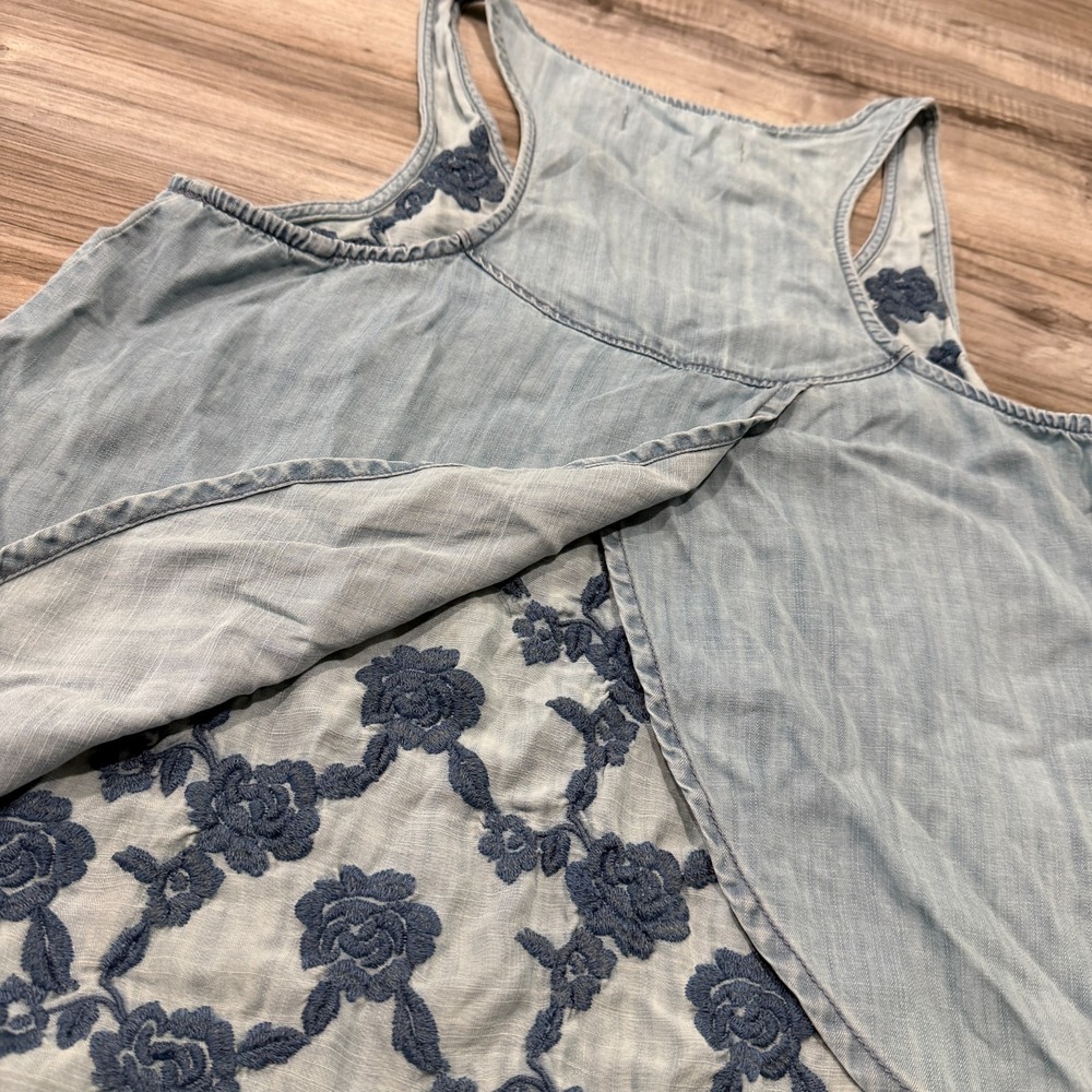 Abercrombie & Fitch Embroidered Lace Tank Top Blue Racerback Women's Medium Boho - Picture 6 of 9